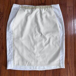 J Brand Ivory Linen Cupro Mini Skirt Leather Waist Trim Pockets Size 4